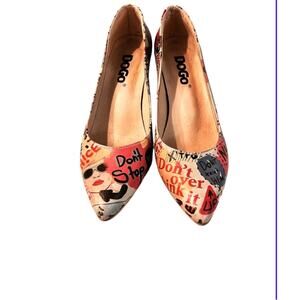 DOGO Vegan High Heel Shoes Cartoon And Slogans Print Women's Size 7